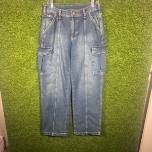 Gap 90s Loose Cargo Mid Rise Jeans Womens 29 8R Medium Wash Blue Straight Leg